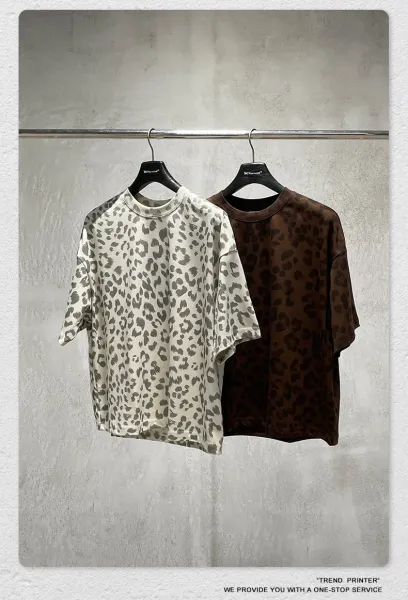 Design Beingmove Leopard Print Oversized T-Shirt Gray T-Shirts - 25