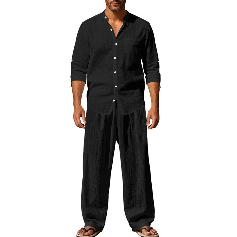 Design Linen Shirt and Pants Set White Casual Set - 16