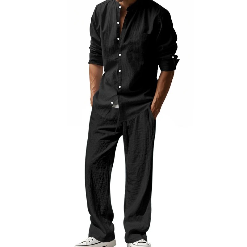Design Linen Shirt and Pants Set White Casual Set - 17