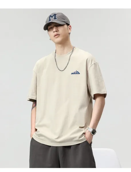 Design Mountain Embroidery Olive Green T-Shirt Tops.t Shirts - 15
