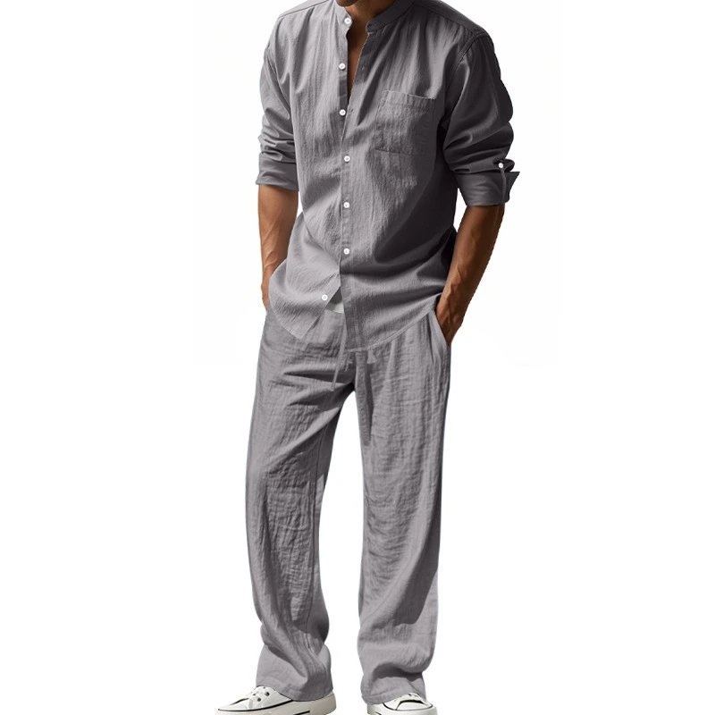 Design Linen Shirt and Pants Set White Casual Set - 26