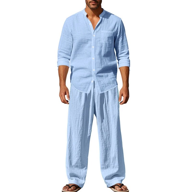 Design Linen Shirt and Pants Set White Casual Set - 43