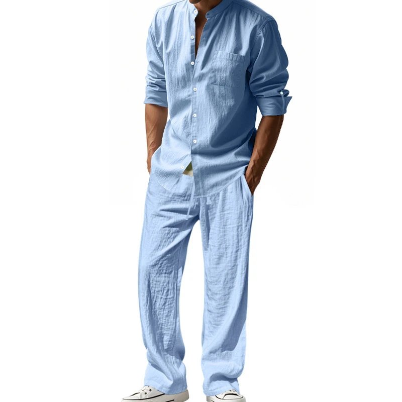 Design Linen Shirt and Pants Set White Casual Set - 44