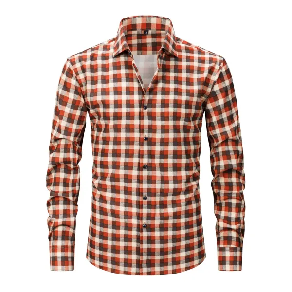 Design Classic Gingham Check Shirt Orange Brown Beige Tops Shirt - 1