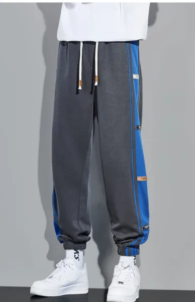 Design Track Pants with Blue Side Panel Gray Sweatpants - 20
