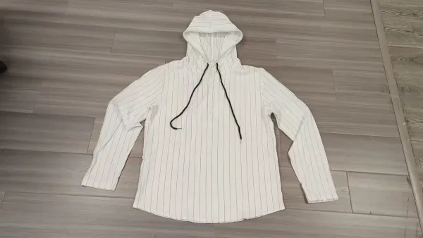 Design Striped Hooded Henley Shirt Gray Hoodie - 5