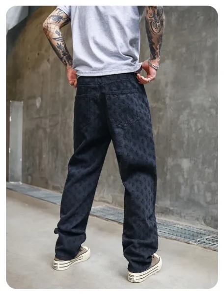 Design Jacquard Pattern Beige Pants with Textured Floral Motif - 26