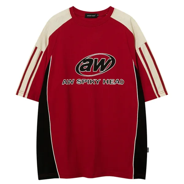 Design AW Spiky Head Raglan T-Shirt Red / Beige / Black T-Shirts - 1