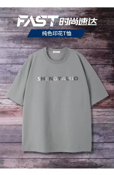 Design SHENGYALUO Thick-Print Silver Graphic T-Shirt T-Shirts - 6