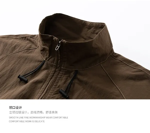 Design Short-Sleeve Half-Zip Windbreaker in Brown and Beige Outerwear.windbreaker - 8