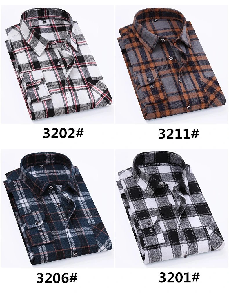 Design Flannel Shirt Brown Gray Plaid Long-Sleeve Shirt - 8