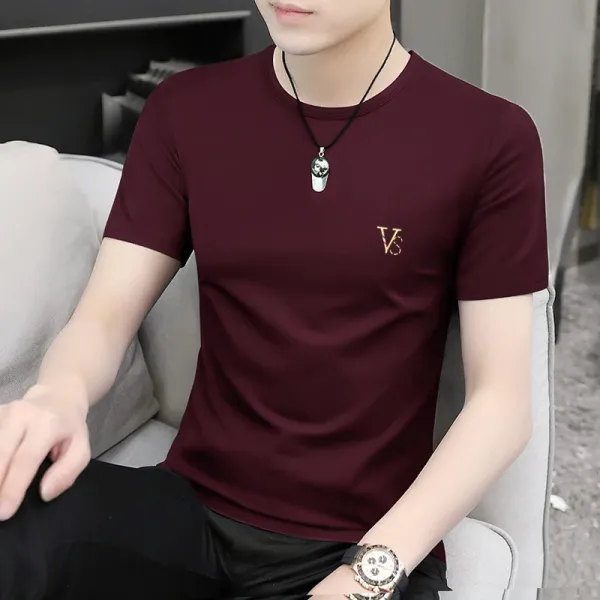 Design Embroidered VS Logo Burgundy T-Shirt - 1