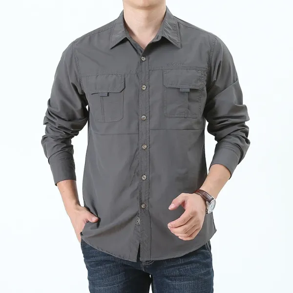 Design Utility Shirt Gray Men's Long-Sleeve Button-Up Shirt Tops Shirt - 1