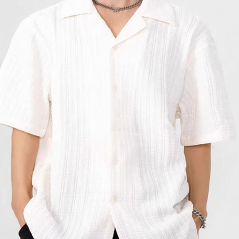 Short-Sleeve Crinkle Shirt White Tops
