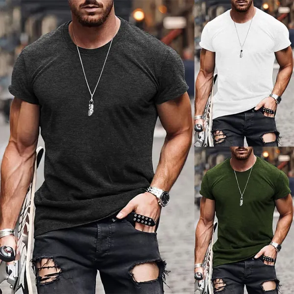 Design Basic Fit Army Green T-Shirt with Ripped Black Jeans - 12