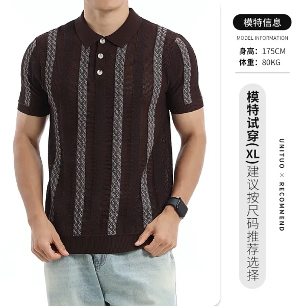 Design Knit Stripe Polo Brown Tops.polo - 1