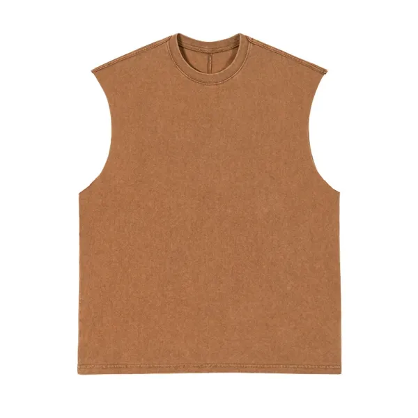Design Sleeveless Crewneck Tank Top Brown Vest Top - 1