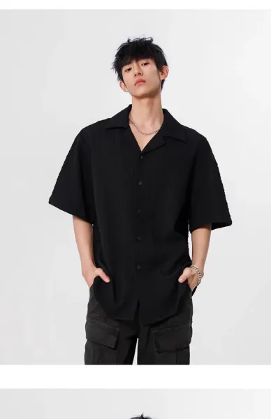 Design Short-Sleeve Crinkle Shirt White Tops Shirt - 15