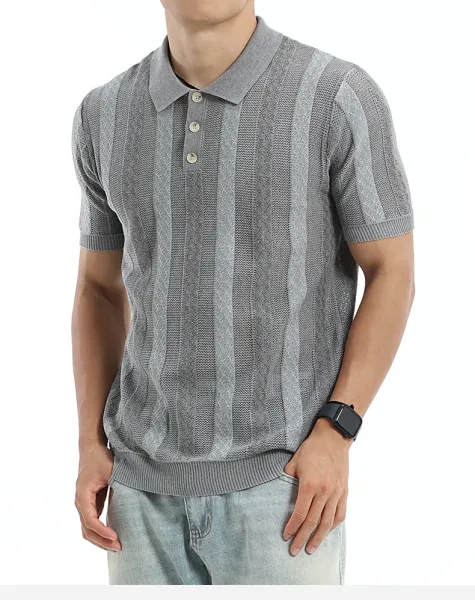 Design UNITUO x RECOMMEND Striped Mesh Polo Shirt White / Gray Tops Polo - 6