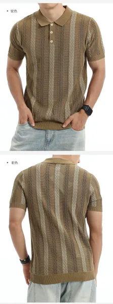 Design UNITUO x RECOMMEND Striped Mesh Polo Shirt White / Gray Tops Polo - 16