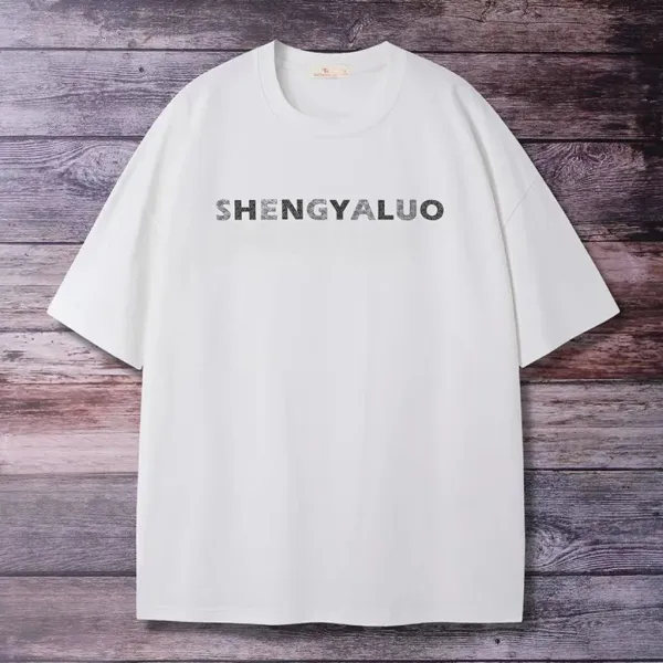 Design SHENGYALUO Thick-Print Silver Graphic T-Shirt T-Shirts - 14