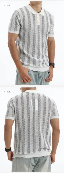 Design UNITUO x RECOMMEND Striped Mesh Polo Shirt White / Gray Tops Polo - 18