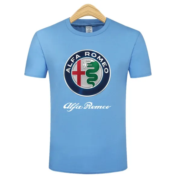 Design Alfa Romeo Logo Print Light Blue T-Shirt T-Shirts - 1