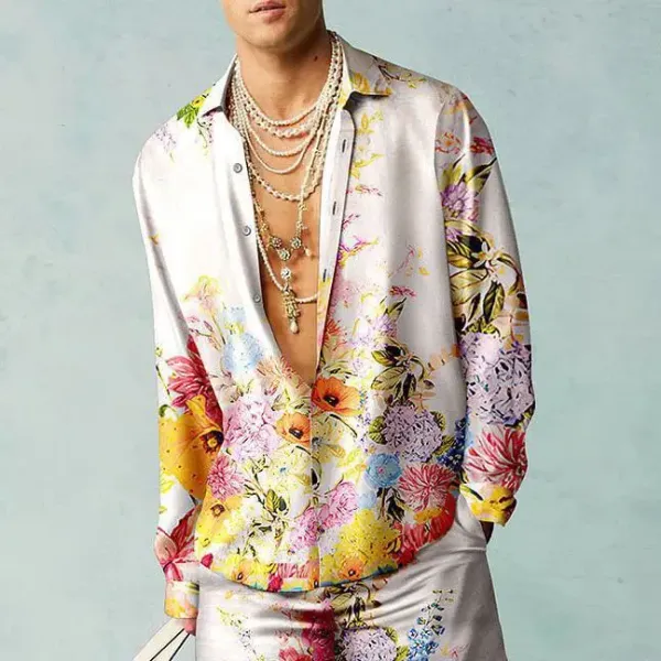 Design Multicolor Palm Print Shirt Jacket Outerwear - 8