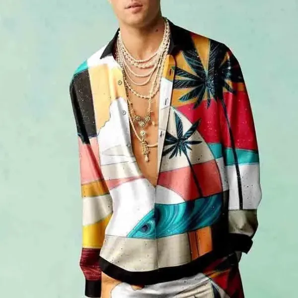 Design Multicolor Palm Print Shirt Jacket Outerwear - 1