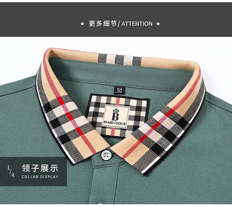 Design PAISENLONG Plaid Collar Embroidered Logo Polo Green Polo Shirt - 25