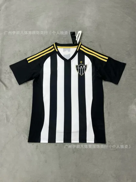 Atlético Madrid Atlético Mineiro Home Jersey Black and White Striped Football Shirt Jersey - 1