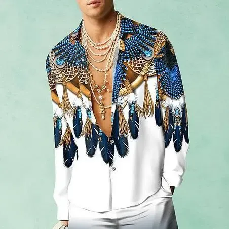 Design Printed Feather Embroidery Shirt White Tops Shirt - 1