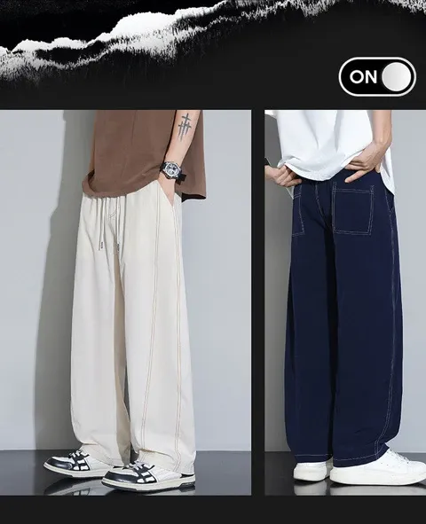 Design Wide-Leg Track Pants with Contrast Stitching Black Pants Sweatpants - 7