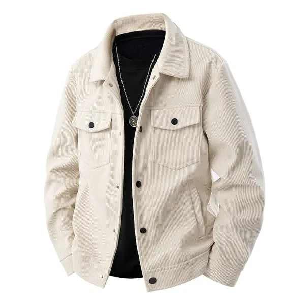 Design Corduroy Work Jacket Beige Outerwear - 1