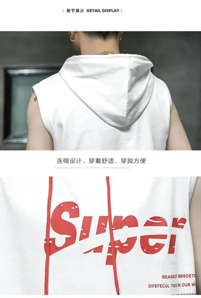 Design Sleeveless Hoodie Gray Graphic Print Vest-Top - 13