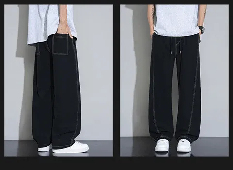 Design Wide-Leg Track Pants with Contrast Stitching Black Pants Sweatpants - 17