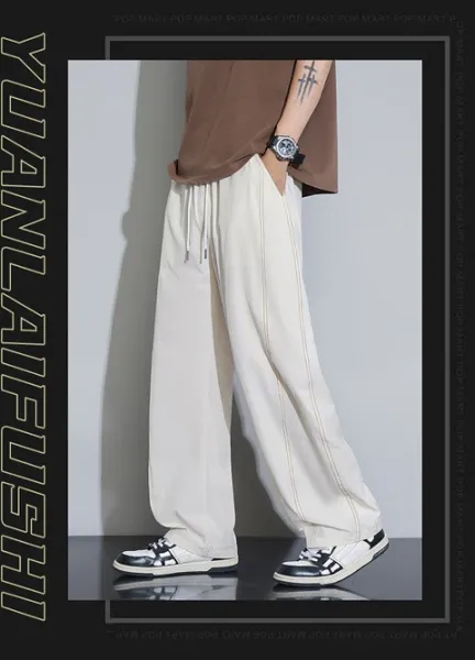 Design Wide-Leg Track Pants with Contrast Stitching Black Pants Sweatpants - 20