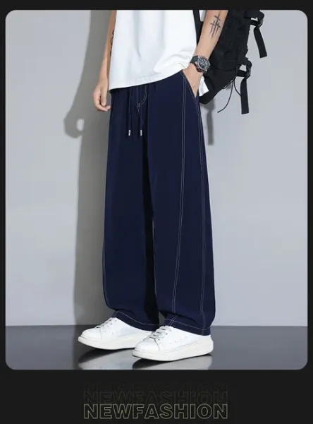 Design Wide-Leg Track Pants with Contrast Stitching Black Pants Sweatpants - 22