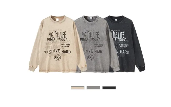 Design Long Sleeve Washed Denim T-Shirt Medium Gray - 7