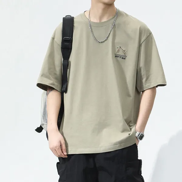 Design Embroidered 'Keep It Wild' Graphic T-Shirt Olive - 1