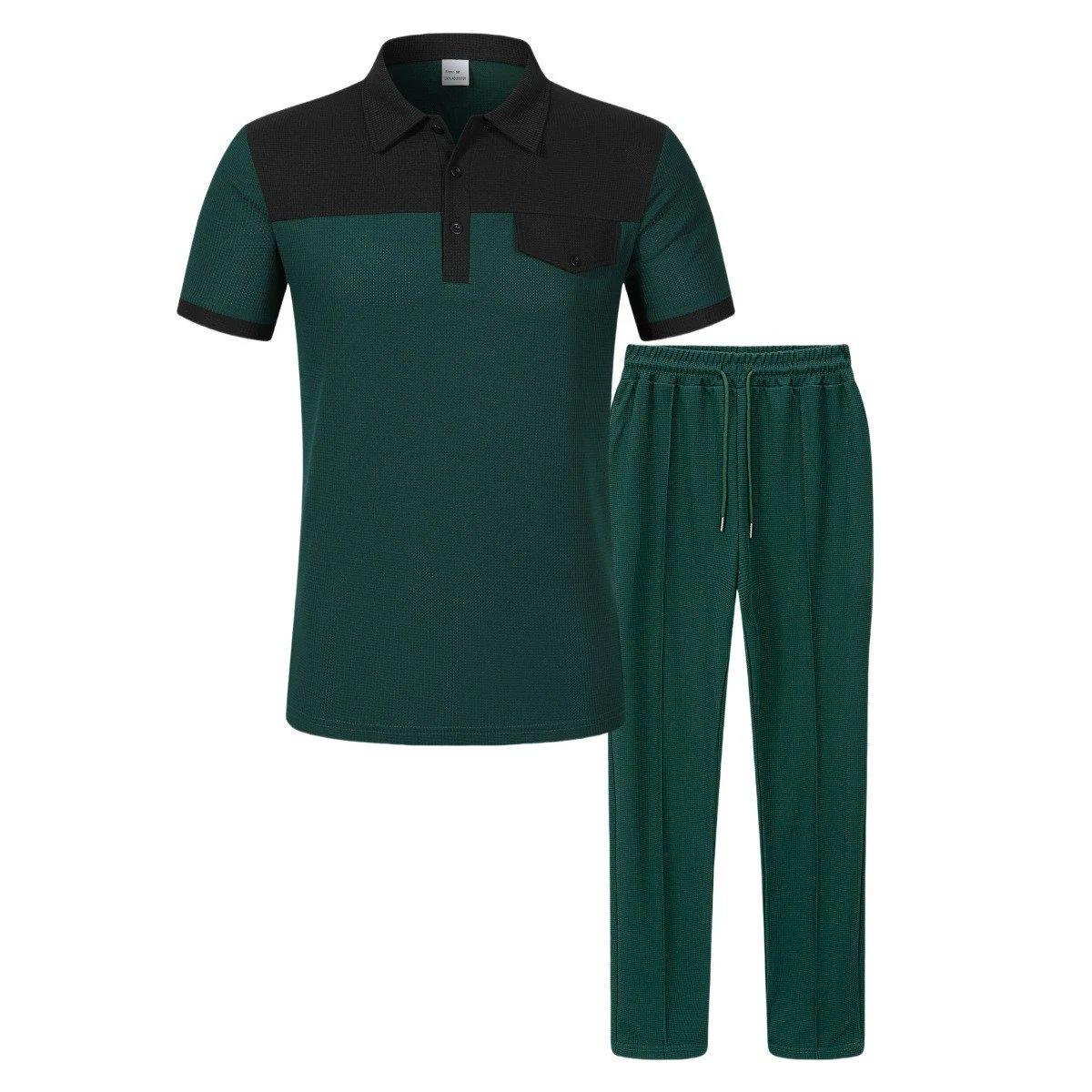 Design Two-Tone Textured Polo and Matching Pants Set Gray / Black - 13