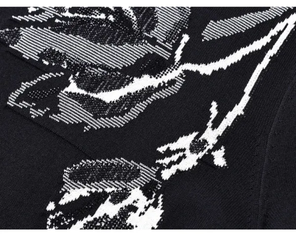 Design Floral Knit Short-Sleeve Sweater Black - 13