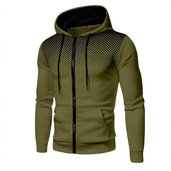 Design Gradient Dot Print Olive Green Zip-Up Hoodie - 1