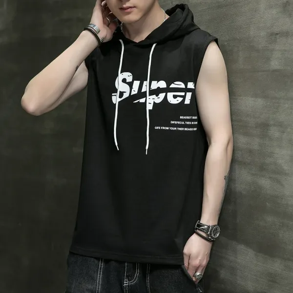 Design Sleeveless Hooded Vest Black Streetwear Top Hoodie - 1
