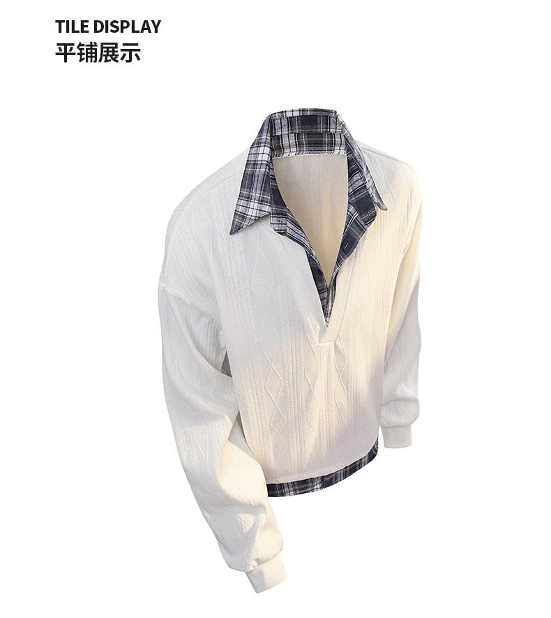 Design NASA x Design Layered Collar Shirt White Plaid Trim Tops Shirt - 10