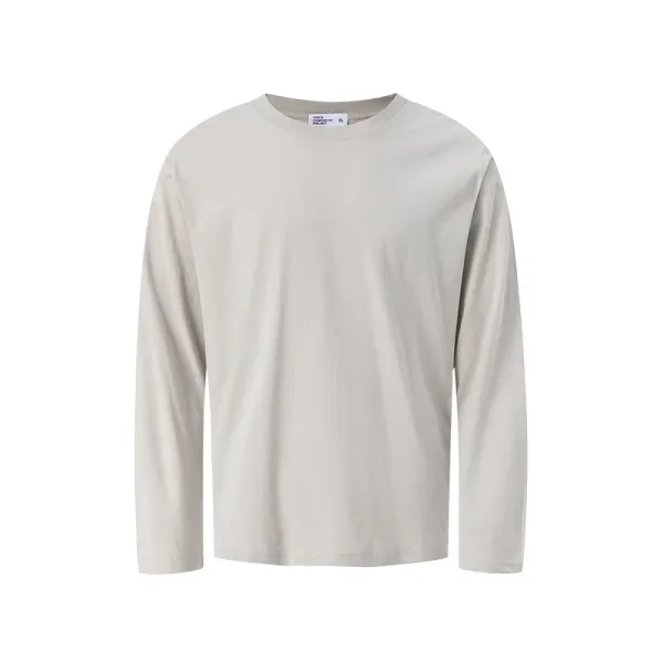 Design Long Sleeve Crew Neck T-Shirt Beige Tops.t Shirts - 1