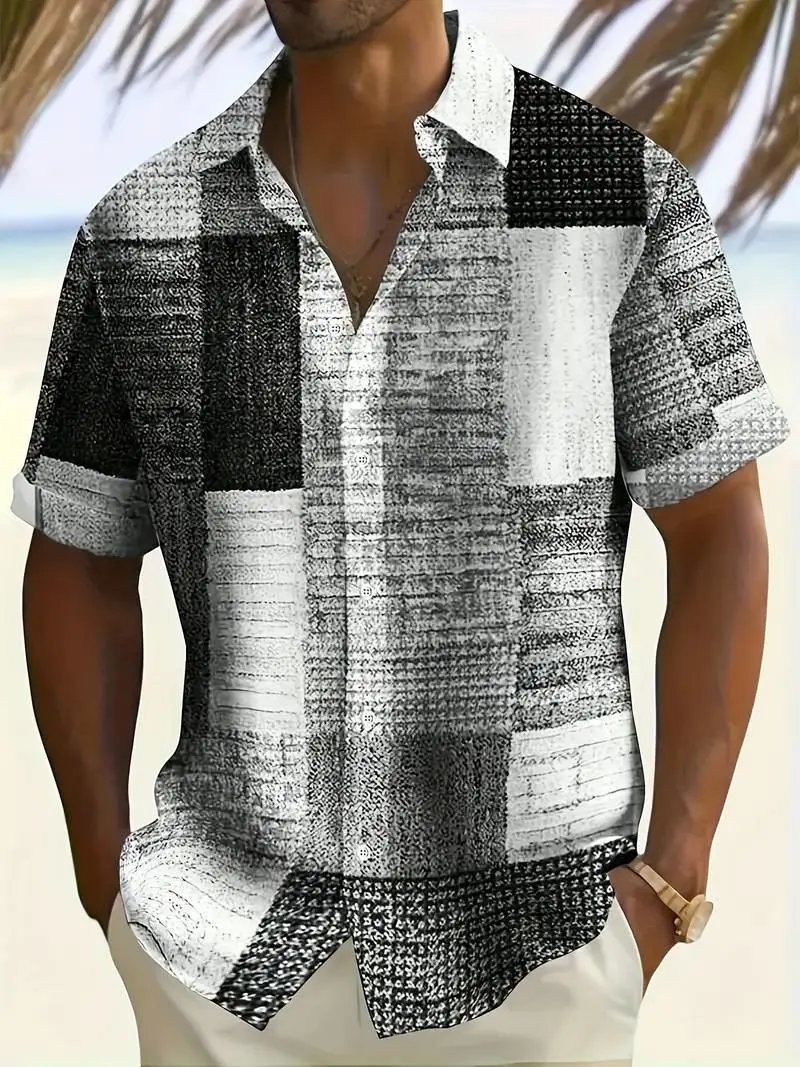 Design Patchwork Linen-Blend Shirt Green Beige Multicolor - 12