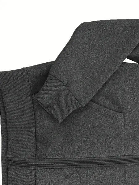 Design Fleece-Lined Hooded Zip-Up Jacket Gray Outerwear - 7
