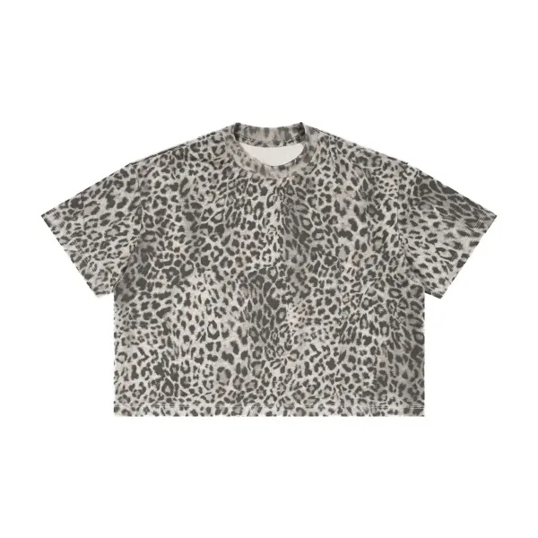 Design Leopard Print Cropped T-Shirt Gray - 1