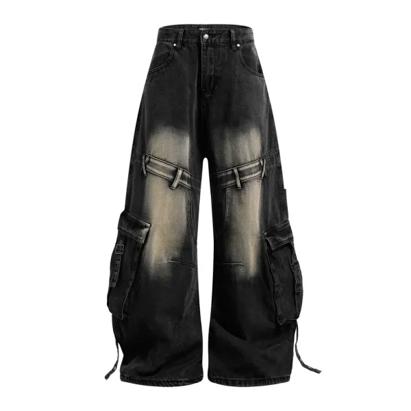Design Wide-Leg Cargo Jeans Black Wash - 8